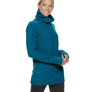 🌟 2/$10 Women's Tek Gear Micro Fleece Turtleneck Tunic - Teal Spacedye